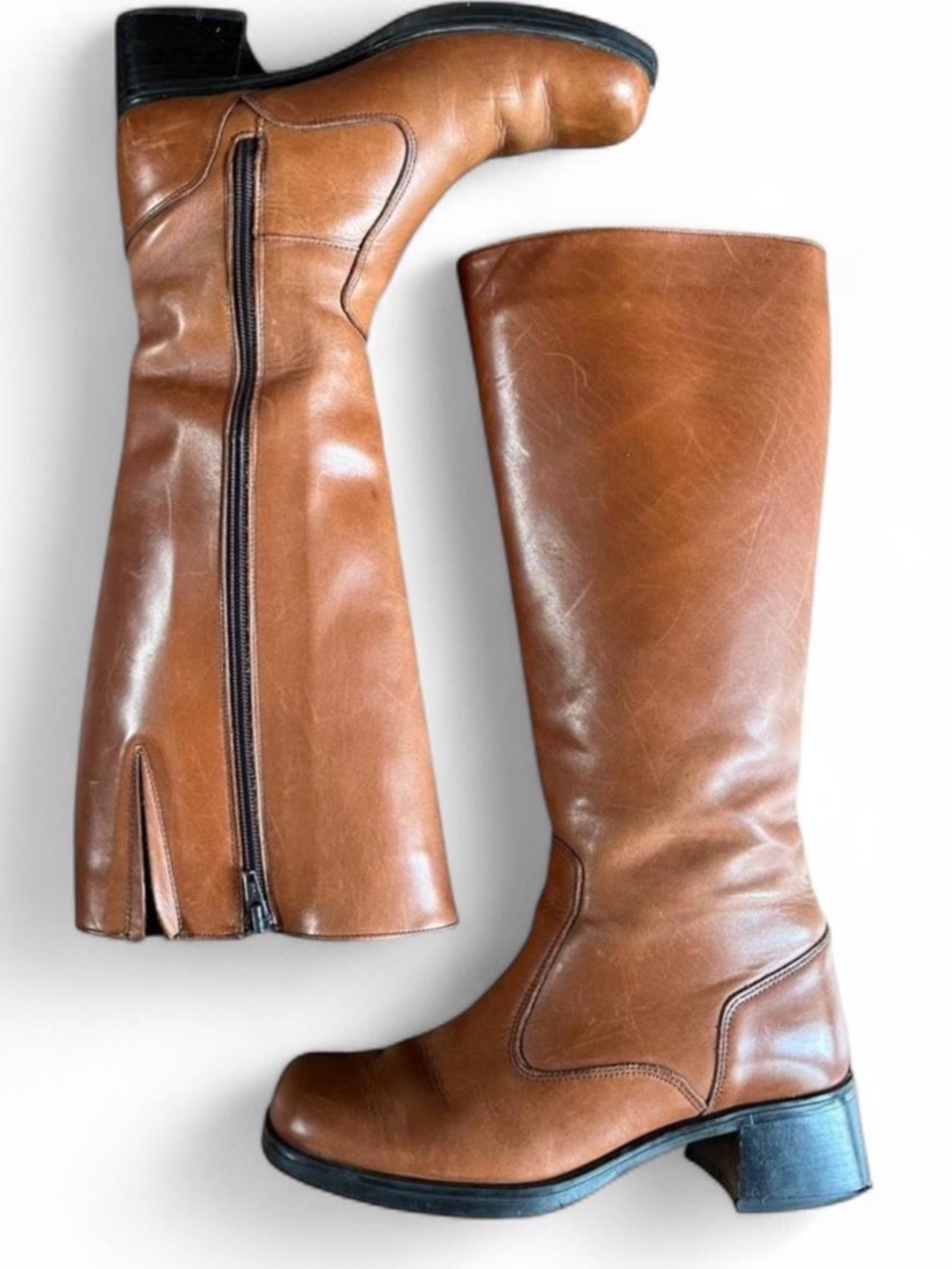 Classic Tall Leather Riding Boots - Cognac Brown